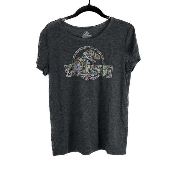 Jurassic World Shirt Palm Floral Pattern Short Sleeve Crewneck Pull Over Top - Picture 1 of 8